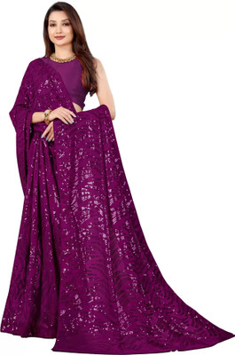 SHOBHTESH Embroidered, Digital Print Bollywood Georgette Saree(Magenta)