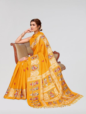 Nirvaan Printed Mysore Art Silk Saree(Yellow)
