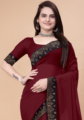 SARANGFEB Embellished Bollywood Georgette Saree(Maroon)
