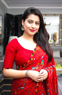 DAZLIO Printed Kalamkari Chiffon Saree(Red)