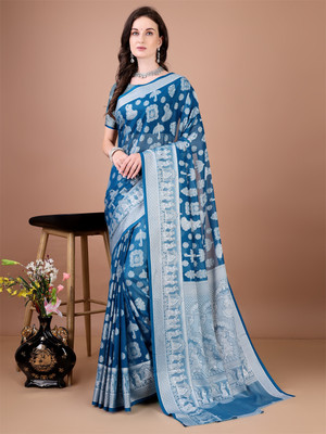 Divastri Woven Kanjivaram Silk Blend Saree(Light Blue)