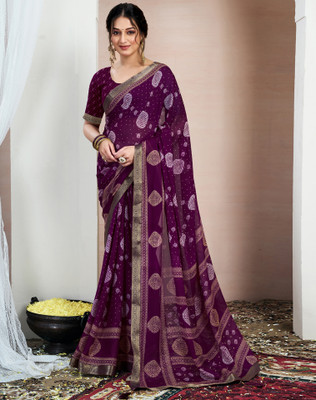 Divastri Geometric Print, Printed, Embellished Bollywood Chiffon, Georgette Saree(Purple)