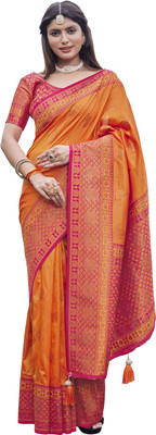 nilkanth creation Self Design Banarasi Jacquard Saree(Orange)