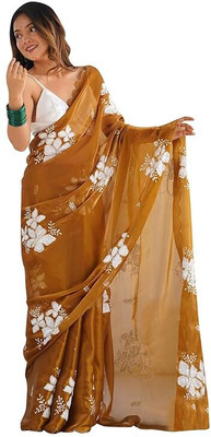 RAGISHA ENTERPRISE Embroidered, Floral Print Bollywood Jimmy choo, Organza Saree(Mustard)