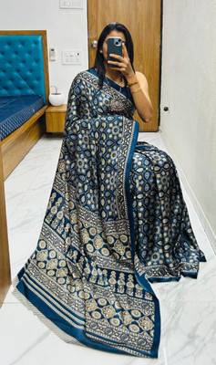 Chandan Fabrics Printed Kalamkari Jacquard Saree(Light Blue)