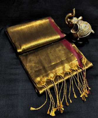 Bhadra Shopping Store Woven Handloom Handloom Tissue Saree(Gold)