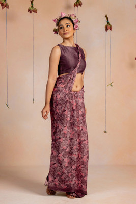 MIRCHI FASHION Printed, Floral Print Daily Wear Chiffon, Georgette Saree(Maroon)