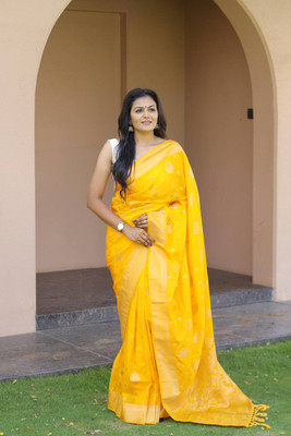 ZILVIRA Woven Banarasi Pure Silk, Jacquard Saree(Yellow)