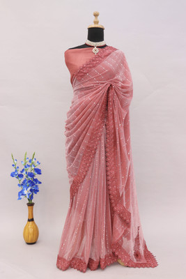 RELLAXAWAVES Applique Bollywood Lycra Blend Saree(Magenta)