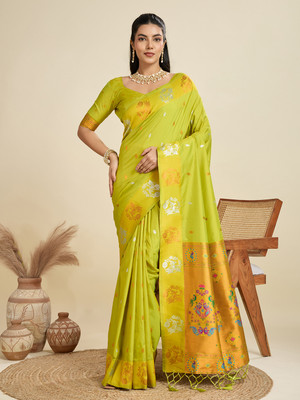 Tasrika Woven Banarasi Cotton Silk Saree(Light Green)