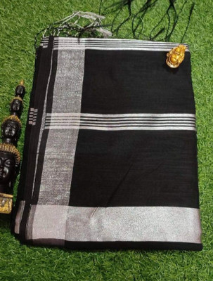 Soma Tant saree Mahal Self Design, Woven, Geometric Print Handloom Cotton Silk Saree(Black)