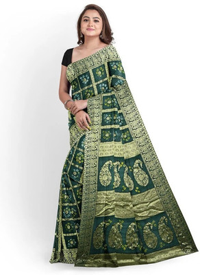 SHRI VINAYAK FASHION Checkered Bollywood Chanderi Saree(Green)