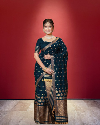 AXOMIYA Woven Mekhela Chador Polyester Saree(Dark Blue)