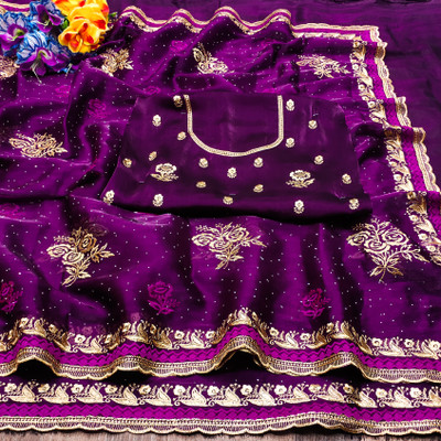 KHRITI FAB Embroidered Bollywood Jimmy choo Saree(Purple)