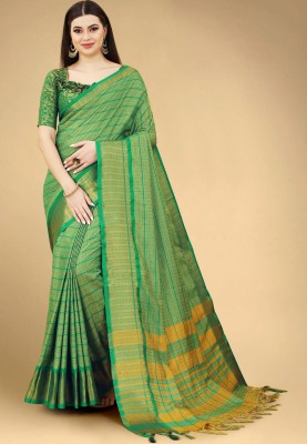 Miswa Printed Maheshwari Jacquard, Cotton Silk Saree(Light Green)