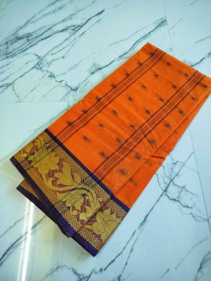 Bikash Dutta Fashion Self Design Tant Pure Cotton Saree(Orange)
