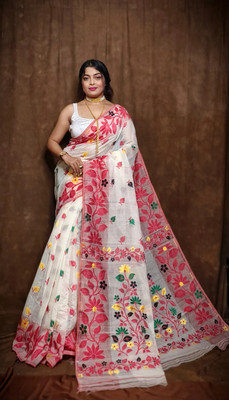 HouseOfCommon Woven Jamdani Cotton Silk Saree(Multicolor)