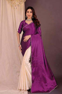 Suali Embellished Bollywood Satin Saree(Purple)