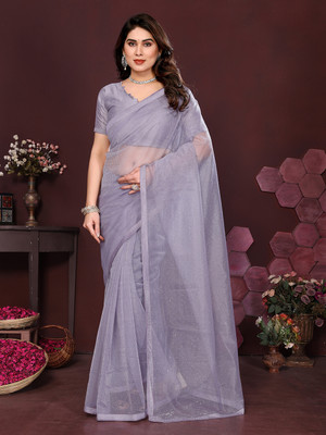 Anand Sarees Embellished Bollywood Net, Lace Saree(Grey)
