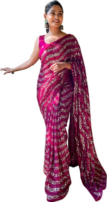 Akhilam Embroidered Bollywood Georgette Saree(Purple)
