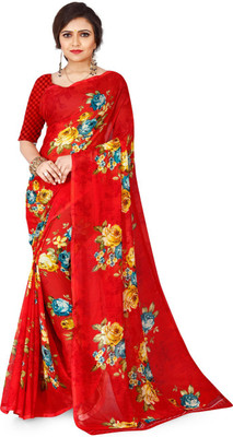 Dedkada Fab Floral Print Bollywood Georgette Saree(Red)