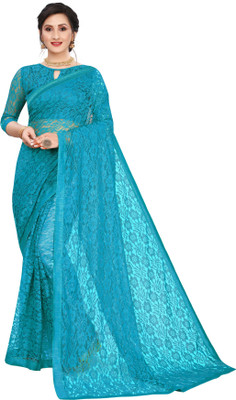 HouseOfCommon Self Design Bollywood Net Saree(Light Blue)