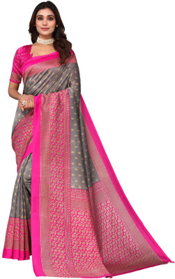PINK WISH Printed Daily Wear Art Silk Saree(Grey)