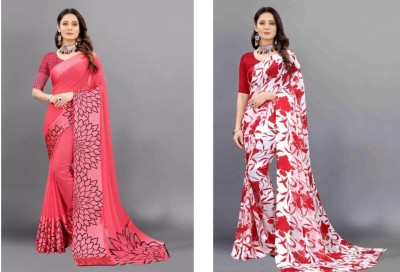 Sita Printed Daily Wear Georgette Saree(Pink, Red)