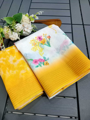 VISHNU Floral Print Chanderi Chanderi, Pure Silk Saree(Multicolor)