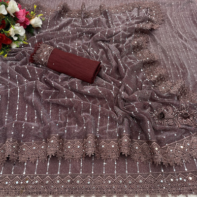 SLIYOXA Applique Bollywood Lycra Blend Saree(Maroon)