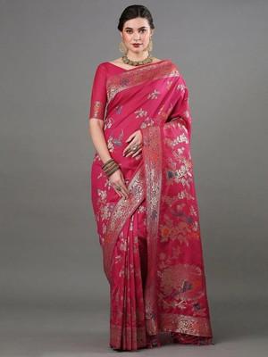 shaticreation Self Design Banarasi Silk Blend Saree(Pink)