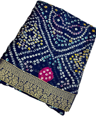 MINE CHOICE Printed Bandhani Crepe, Chiffon Saree(Dark Blue)