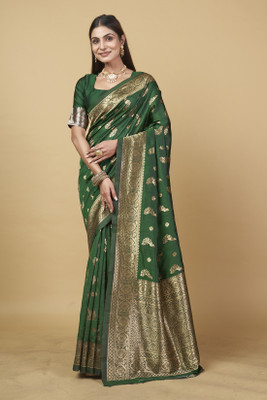 Divastri Self Design Banarasi Silk Blend Saree(Green)