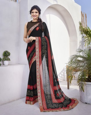 YASHIKA Printed Bollywood Georgette, Lace Saree(Black)