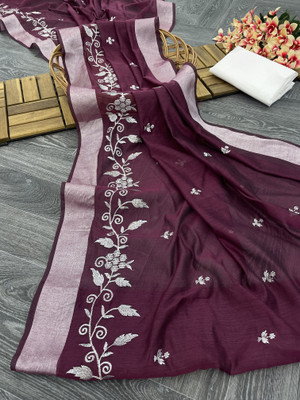 GLOWMOROUS Embroidered Chanderi Chanderi Saree(Purple)