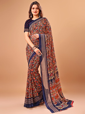 VIBHAGYAA Printed Daily Wear Chiffon Saree(Dark Blue)
