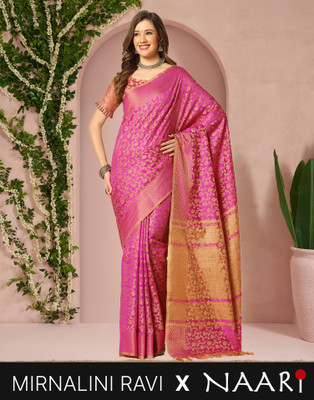 Divastri Woven, Embellished, Self Design Banarasi Cotton Silk Saree(Pink)