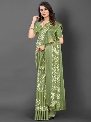 Divastri Printed Daily Wear Silk Blend Saree(Light Green)