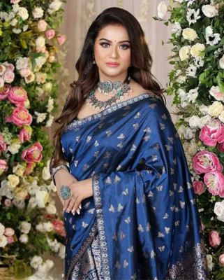 khodalenteprise Embellished, Polka Print Mekhela Chador Cotton Silk, Cotton Jute Saree(Blue)
