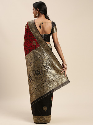 Sangria Woven Banarasi Silk Blend Saree(Black, Red, Gold)