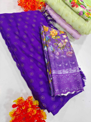 LAJEELEE Embroidered Bollywood Georgette Saree(Purple)