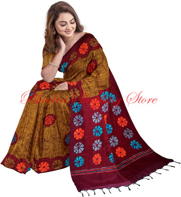 Bhadra Shopping Store Printed Sambalpuri Pure Cotton Saree(Yellow)