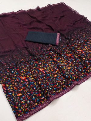 Anand Sarees Floral Print Bollywood Georgette Saree(Brown)
