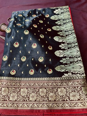 SHOPEEZY TEX FAB Embroidered, Woven Banarasi Art Silk, Satin Saree(Black, Red)