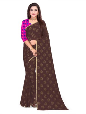 Aardiva Printed Daily Wear Chiffon Saree(Brown)