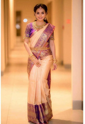 Upalksh Woven Banarasi Cotton Silk, Jacquard Saree(Pink)