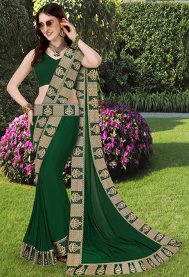 Chhavi Fashion Solid/Plain Banarasi Chiffon Saree(Green)