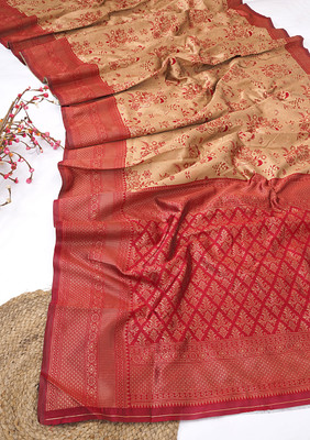 CP TEXTILE Solid/Plain Banarasi Jacquard Saree(Maroon)