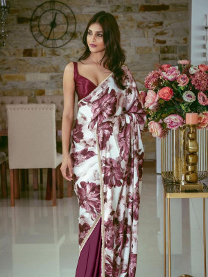 Julee Digital Print Bollywood Satin Saree(Purple)