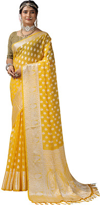 AVM SILK MILLS Woven Banarasi Georgette Saree(Yellow)